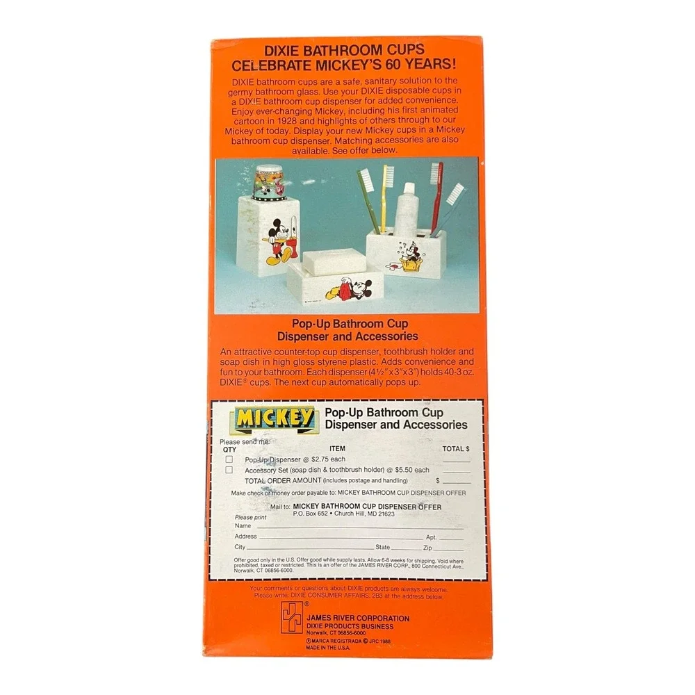 Vintage Dixie Disney Mickey Mouse 60th Birthday 3oz Bathroom Cups 200 Count NEW